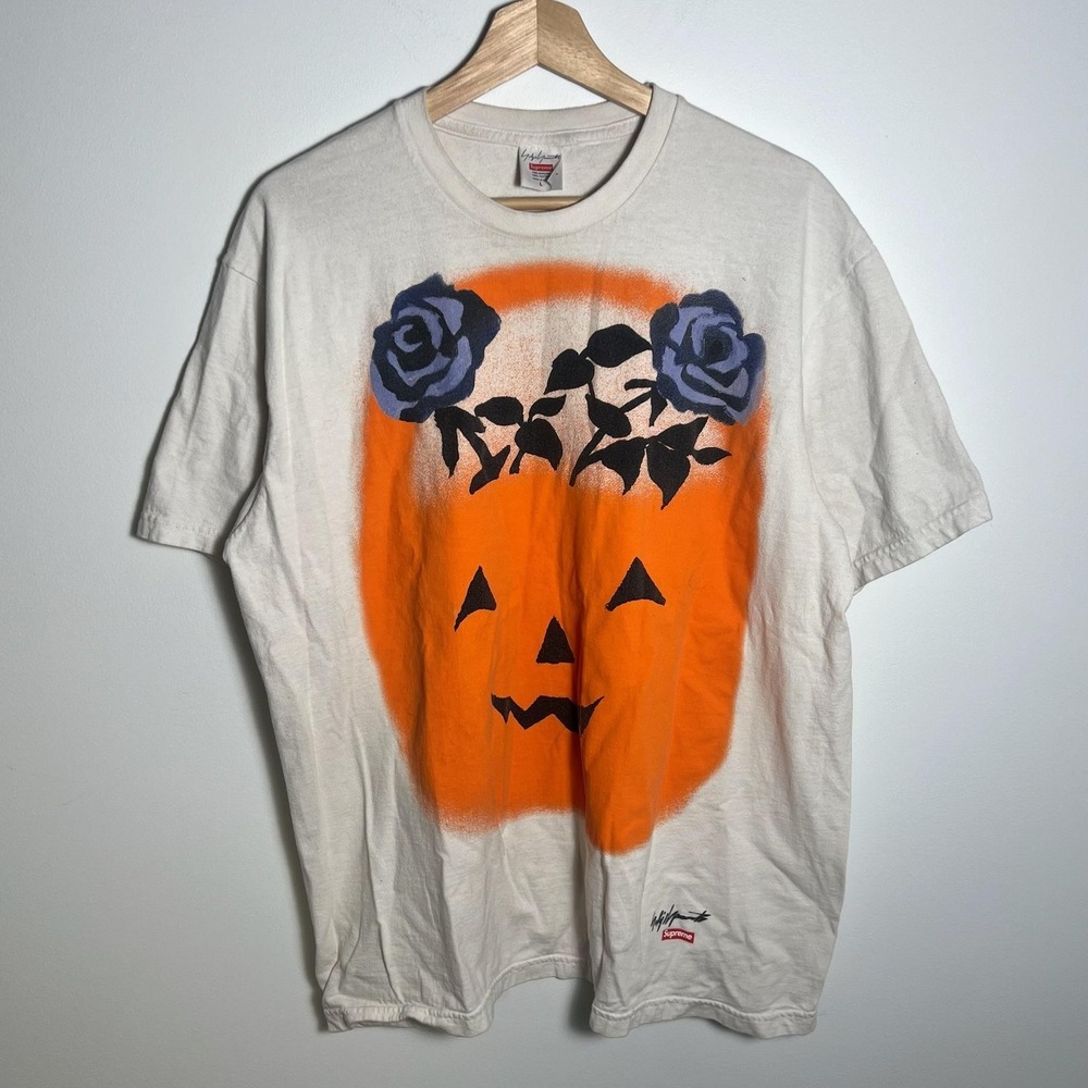 Supreme Yohji Yamamoto Pumpkin Graphic Shirt Mens Large White Halloween Rose Tee